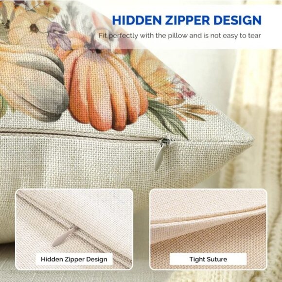 Fall Pillow Covers 18x18 Set of 4 Sunflower Pumpkin Fall Autumn Farmhouse - Picture 6 of 8